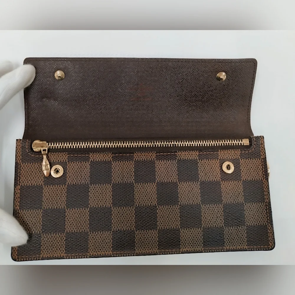 Louis Vuitton Damier Ebene Portefeuille Accordeon Chain Long Wallet
